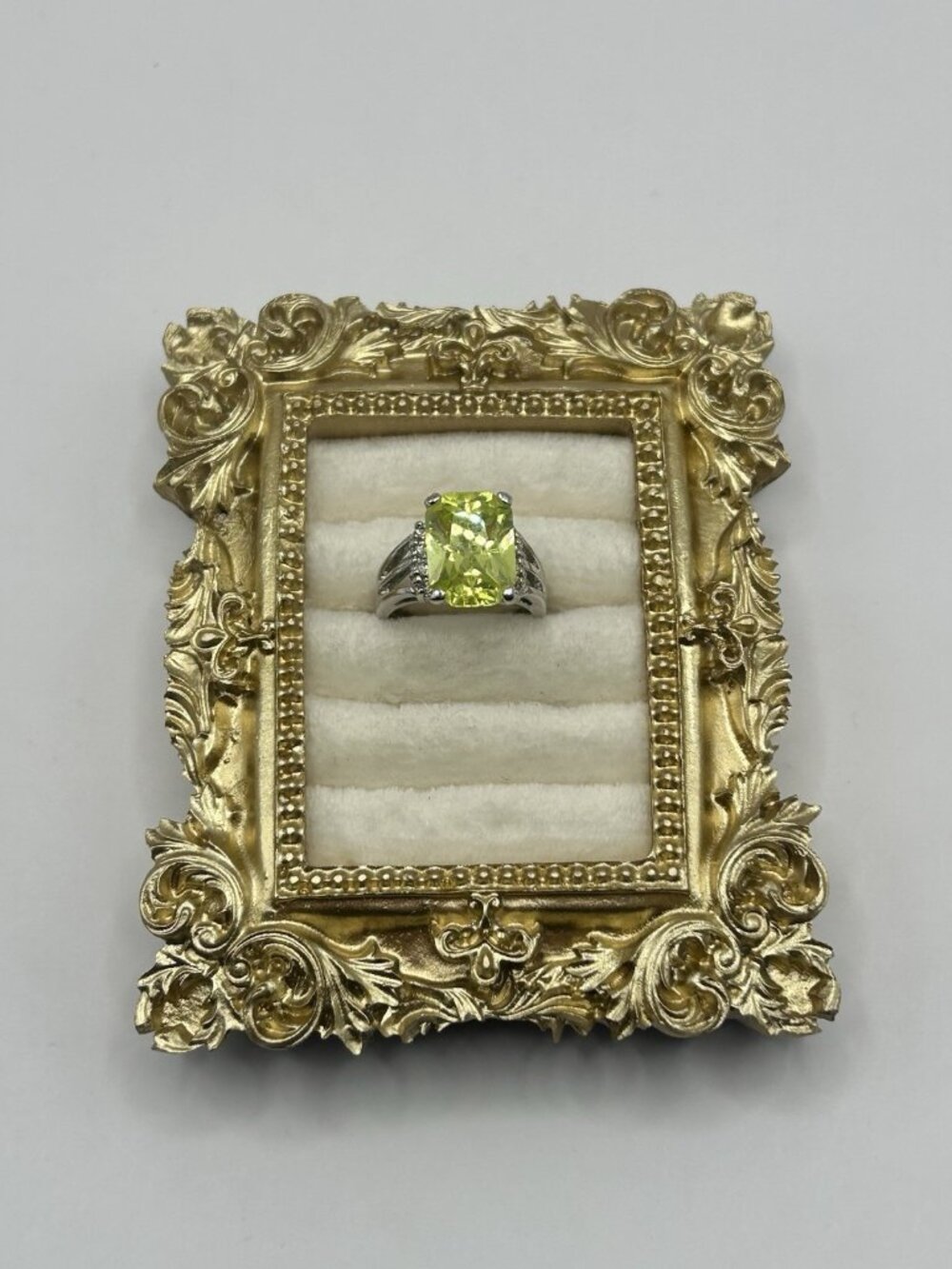 Silver Tone Ring Cushion Cut Yellow CZ Cocktail Statement Size 7 Unbranded